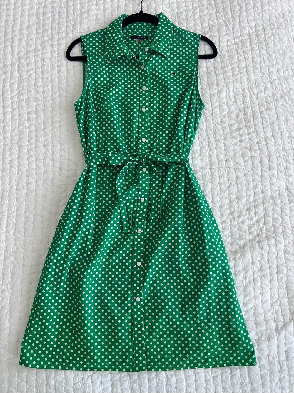 Tommy Hilfiger | Green Polka Dot Sleeveless Button Up Dress | Size 6